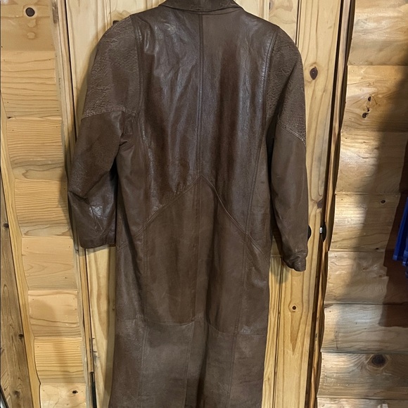 Vintage Genuine Leather Snake Print Elegant Brown Leather Trench Coat - Picture 7 of 10